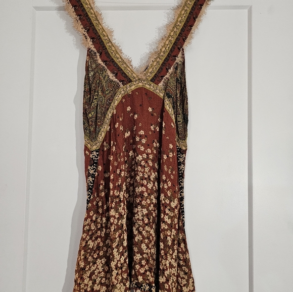 Free People East Willow Trapeze Slip Boho Mini Dress Bohemian Paisley Womens M - Picture 8 of 13